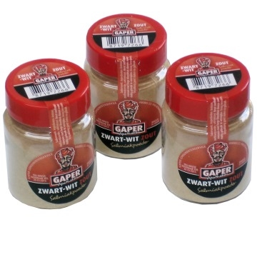 Gaper zwart/wit poeder zout per stuk Gaper zwart/wit poeder zout per stuk