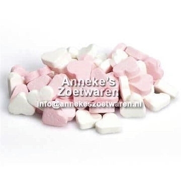 Geboorte hartjes Roze Wit, pepermunt per 100 gram Geboorte hartjes Roze Wit, pepermunt per 100 gram